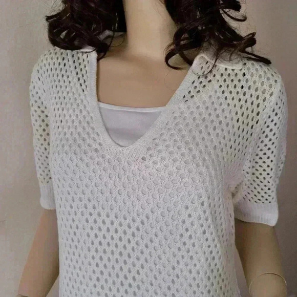 Steve Madden short sleeve open knit midi dress, ivory/white size large - Picture 9 of 9